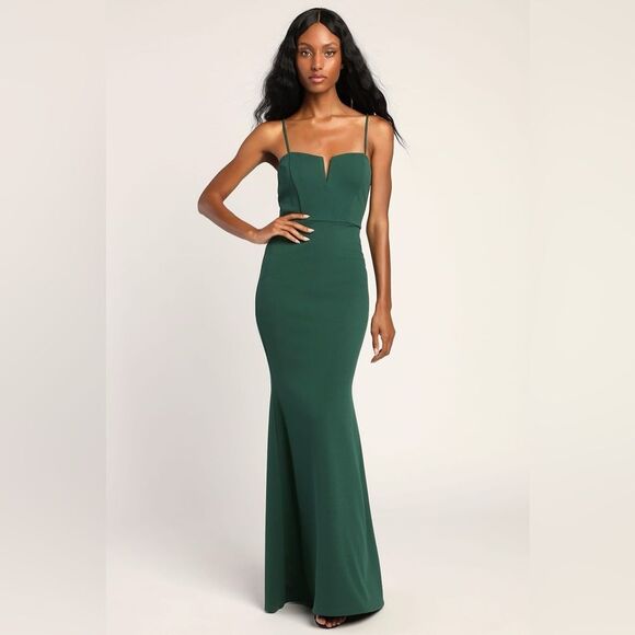 Lulus Finding the One Forest Green Mermaid Maxi Dress Size XL NEW - Picture 5 of 12